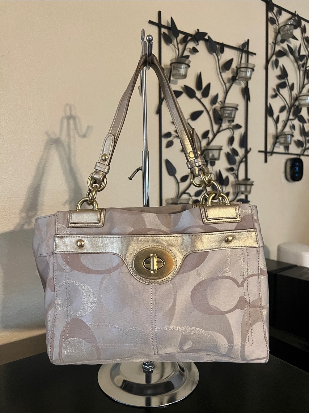 Coach Shoulder Bag with Metallic Gold Accents